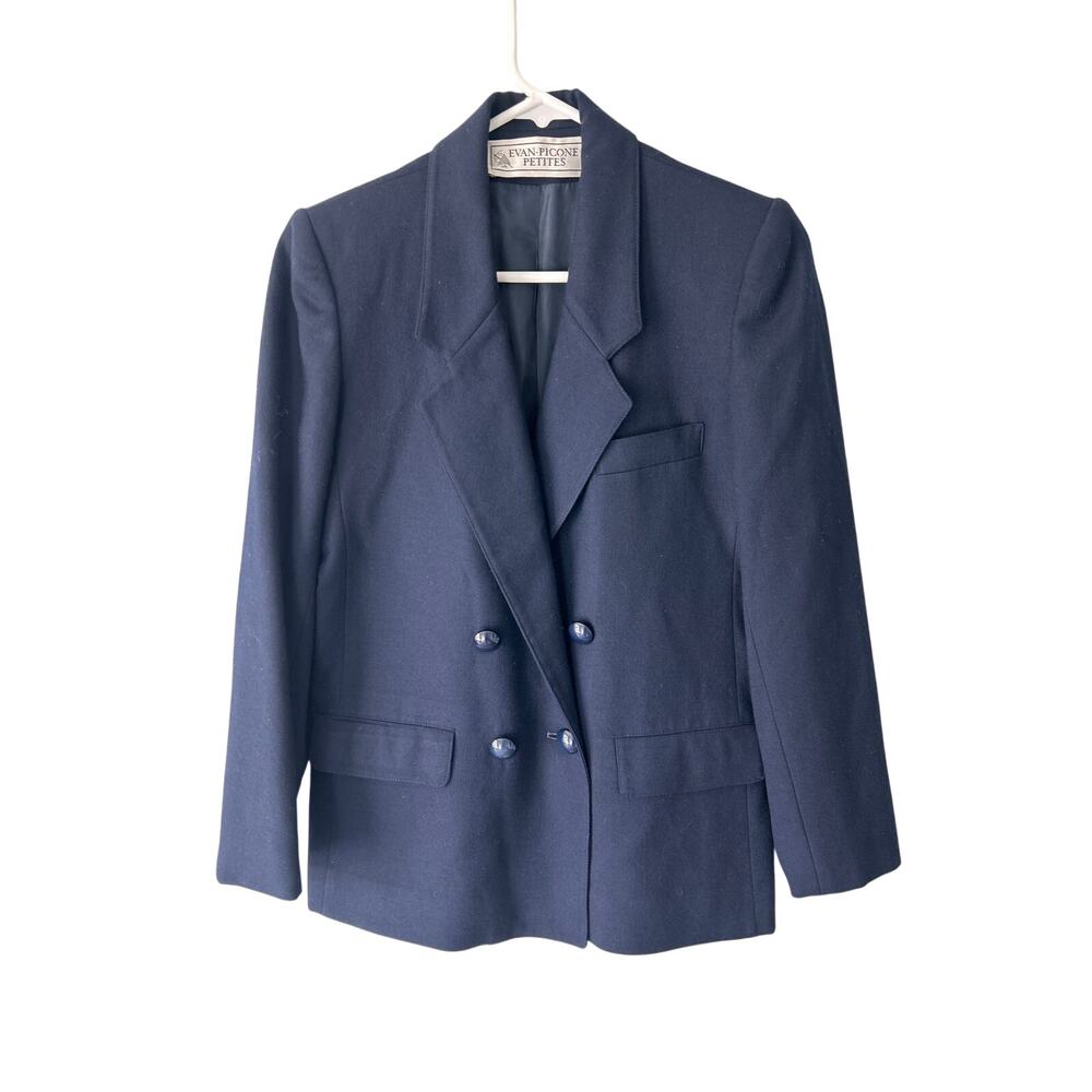 VTG Evan Picone Petites ILGWU Union Made Navy Wool Blazer 6